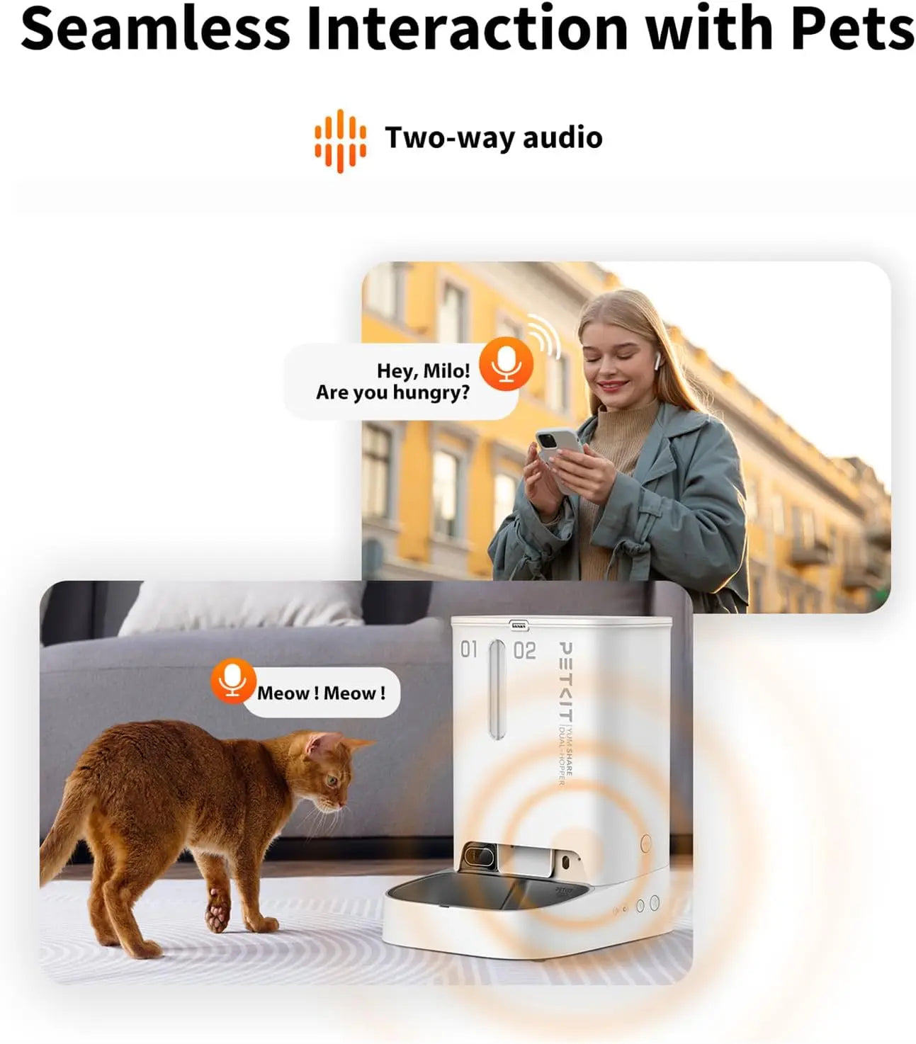 Smart Automatic Pet Feeder with 1080P Camera, Dual Hopper, and Two-Way Audio by PetZync