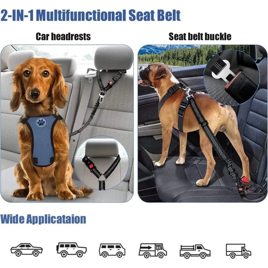 2-in-1 Adjustable Reflective Dog Car Seat Belt with Headrest Restraint by PetZync