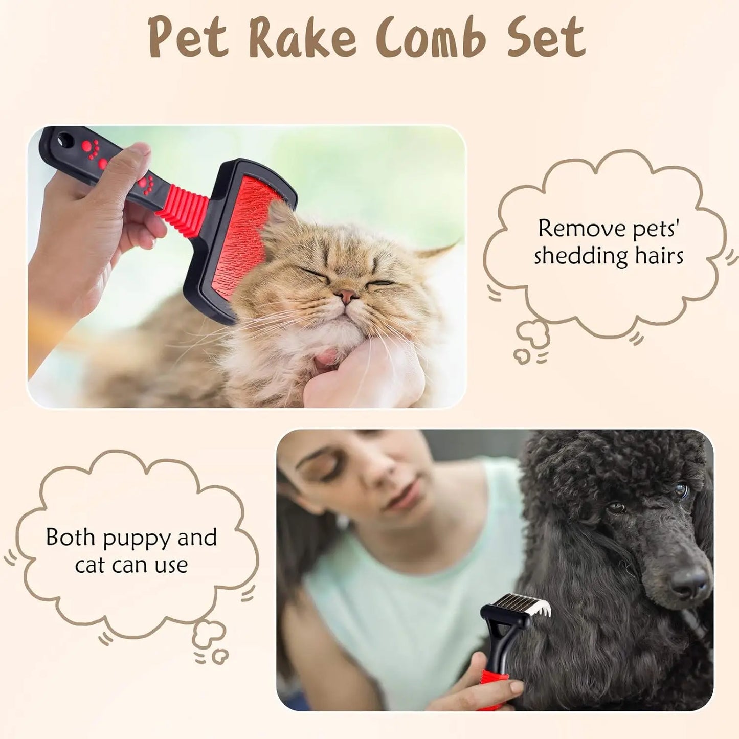 4-Piece Pet Grooming Kit with Dematting Combs, Slicker Brush and Steel Comb by PetZync