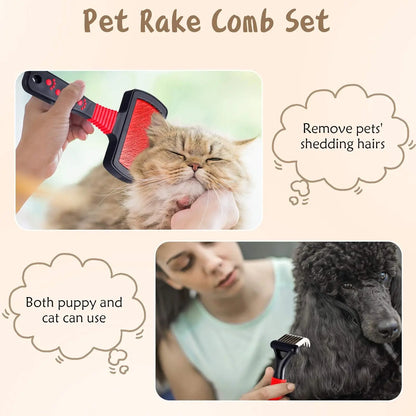 4-Piece Pet Grooming Kit with Dematting Combs, Slicker Brush and Steel Comb by PetZync