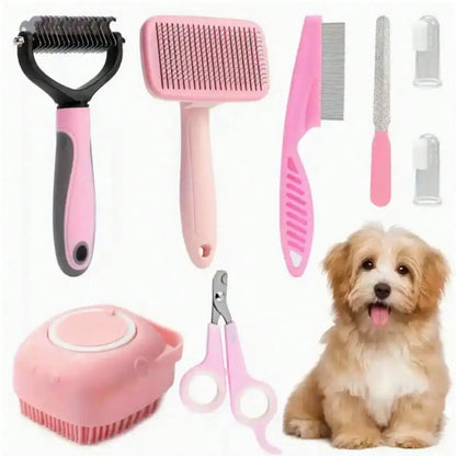 8-Piece Dog Grooming Kit with Nail Clippers, Flea Comb, Brush and Bath Tool by PetZync