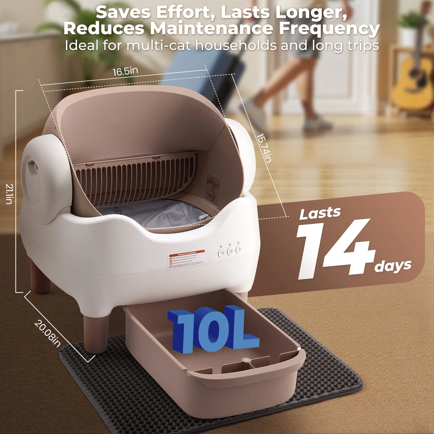Open-Top Self-Cleaning Cat Litter Box with App Control and Large Waste Bin by PetZync