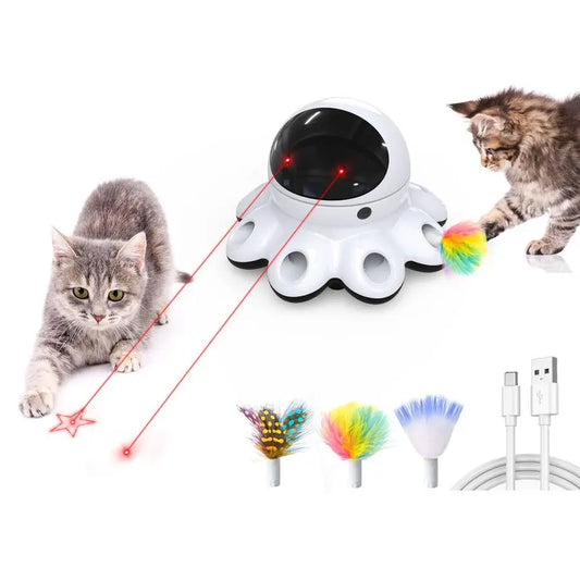 2-in-1 Interactive Automatic Cat Laser Toy with Feather Whack-a-Mole by PetZync