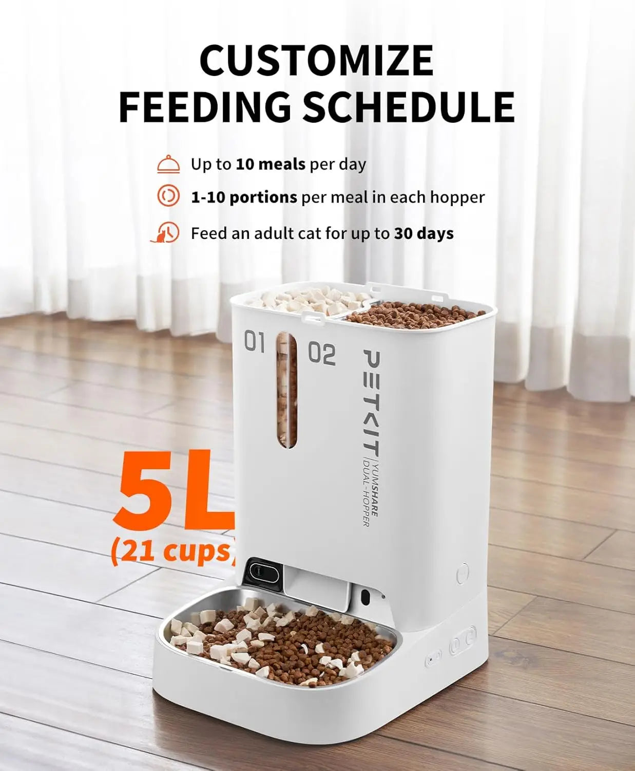 Smart Automatic Pet Feeder with 1080P Camera, Dual Hopper, and Two-Way Audio by PetZync