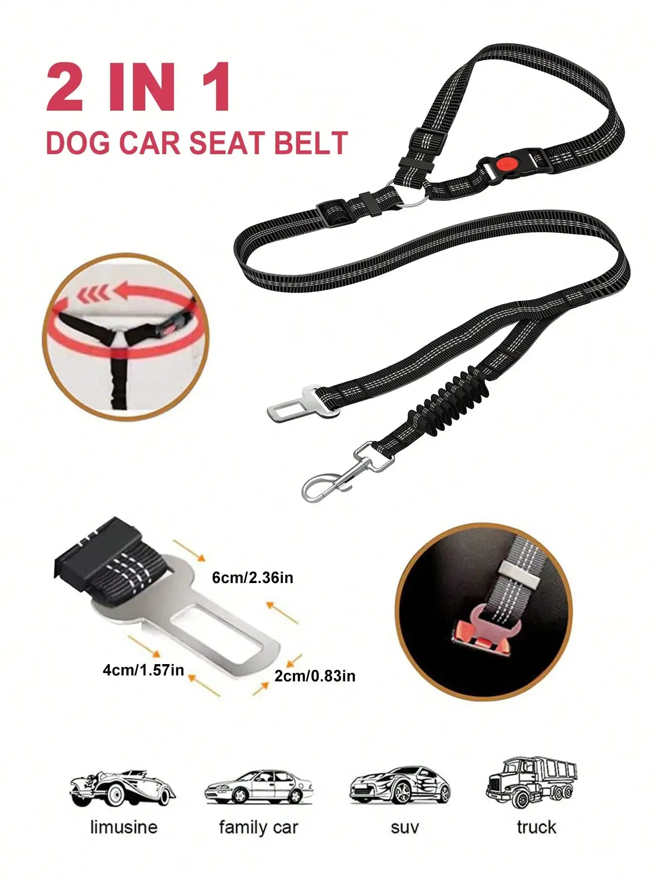 2-in-1 Adjustable Dog Car Seat Belt with Headrest Restraint by PetZync