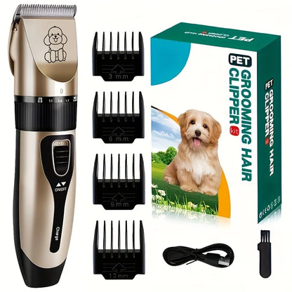 USB Rechargeable Low-Noise Pet Grooming Clipper Kit with Ceramic Blade by PetZync