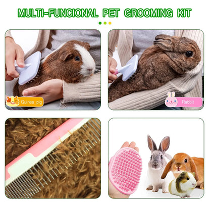 Small Animal Grooming Kit with Slicker Brush, Massage Glove, Comb and Nail Clipper by PetZync