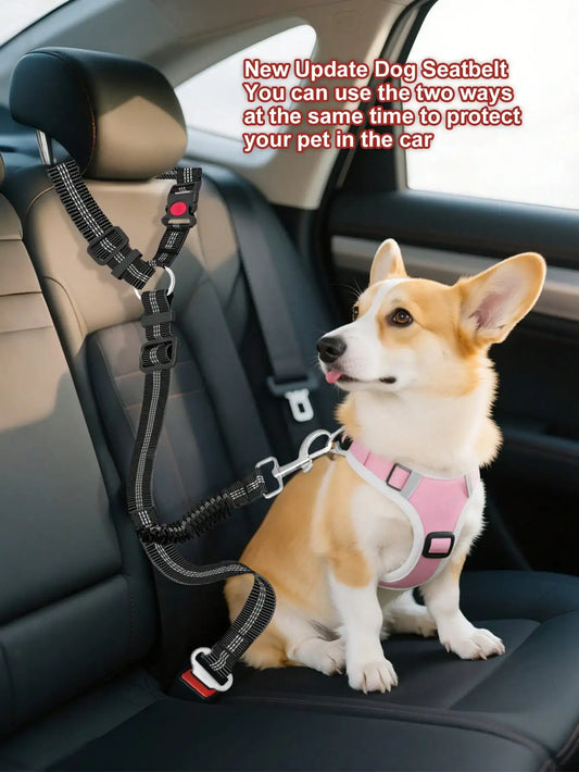 2-in-1 Adjustable Dog Car Seat Belt with Headrest Restraint by PetZync