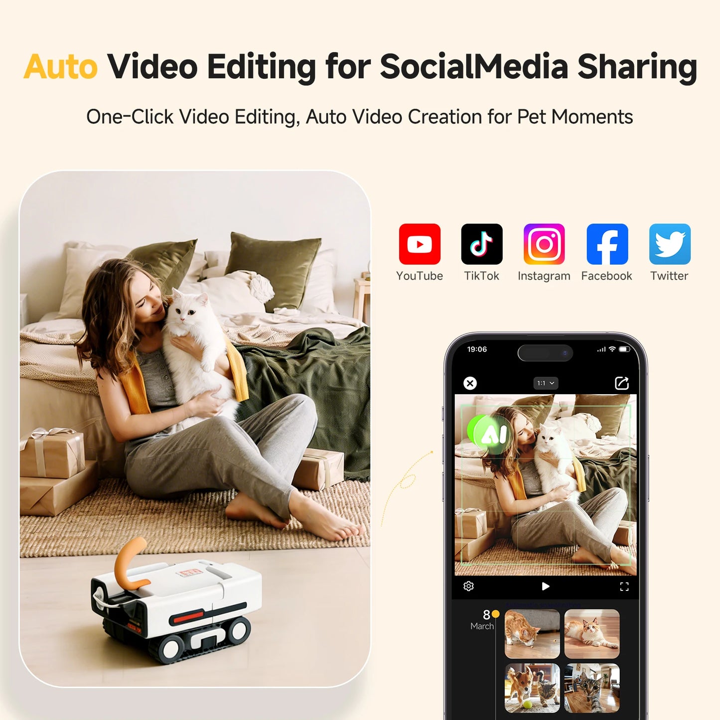 2K Smart Pet Camera Rover with Auto Tracking & Two-Way Talk