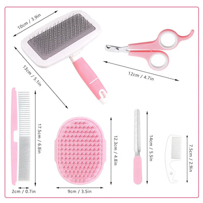 Small Animal Grooming Kit with Slicker Brush, Massage Glove, Comb and Nail Clipper by PetZync