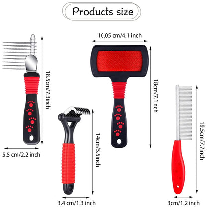 4-Piece Pet Grooming Kit with Dematting Combs, Slicker Brush and Steel Comb by PetZync