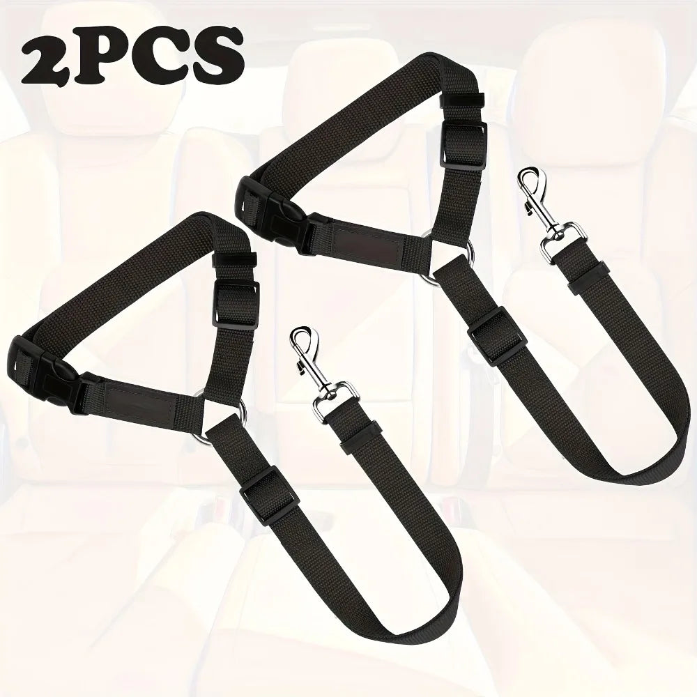 2-Pack Adjustable Dog Car Seat Belt Leashes with 360° Swivel Clip by PetZync