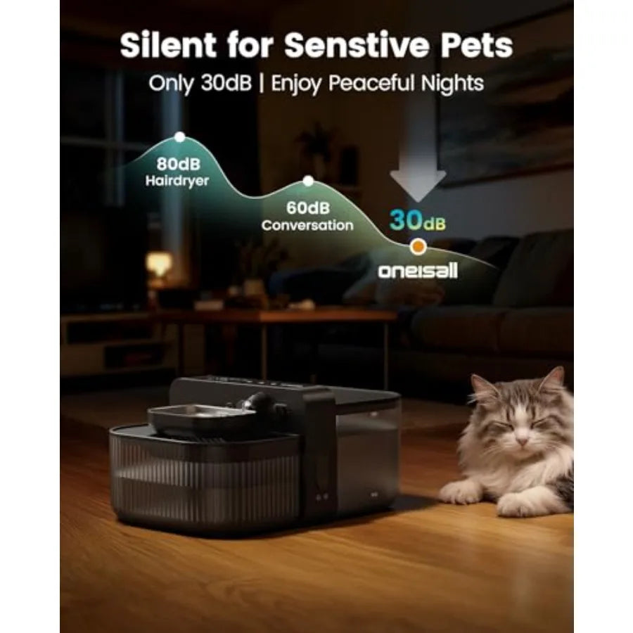 Wireless Filterless Cat Water Fountain with Stainless Steel Bowl, 3.5L by PetZync