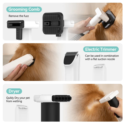 3-in-1 Pet Grooming Vacuum and Dryer Kit with Clipper, 15KPA Suction and 5 Tools by PetZync