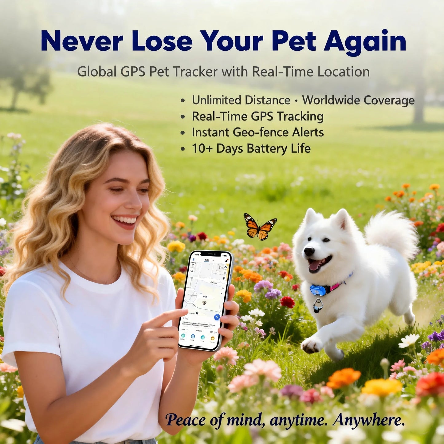 GPS Pet Tracker with Real-Time Location, Geofencing, and 1-Year Service Included by PetZync