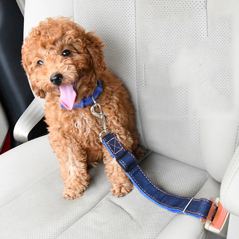 Adjustable Camouflage Denim Dog Car Safety Seat Belt Leash by PetZync