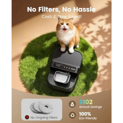 Wireless Filterless Cat Water Fountain with Stainless Steel Bowl, 3.5L by PetZync