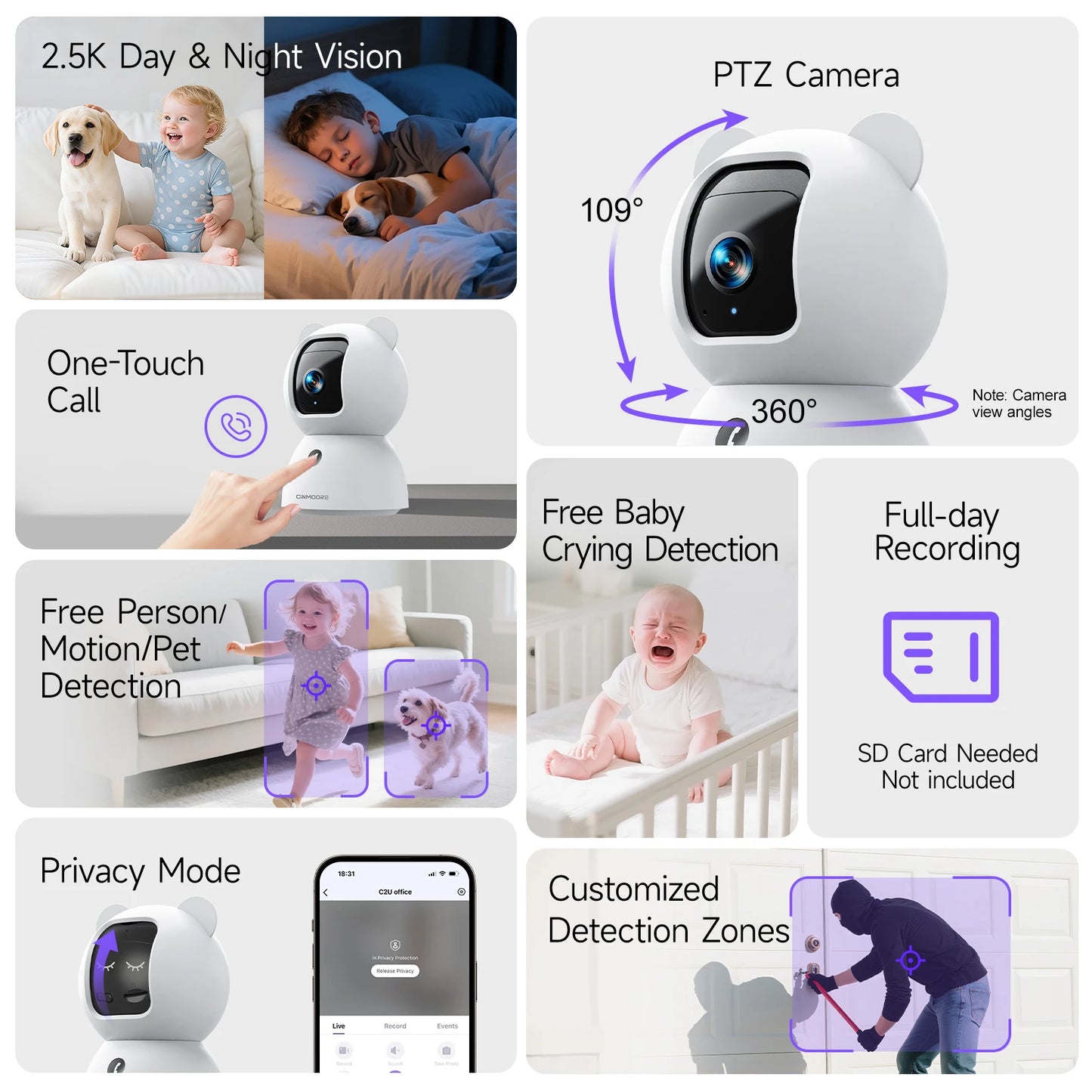 2.5K WiFi Pet Monitoring Camera with 360° View and 2-Way Audio by PetZync