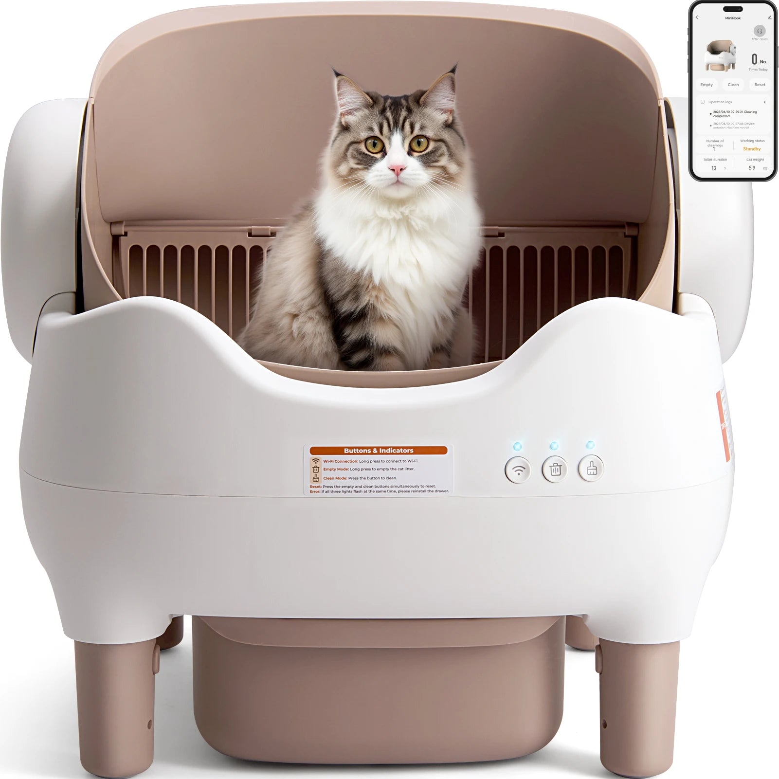 Open-Top Self-Cleaning Cat Litter Box with App Control and Large Waste Bin by PetZync