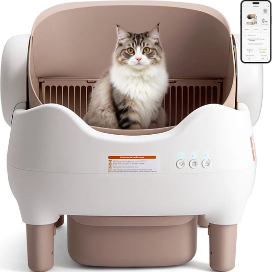 Open-Top Self-Cleaning Cat Litter Box with App Control and Large Waste Bin by PetZync